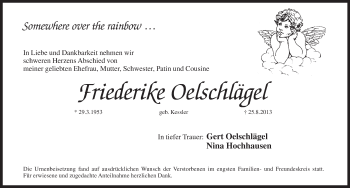 Traueranzeige von Friederike Oelschlägel von Pegnitz-Zeitung
